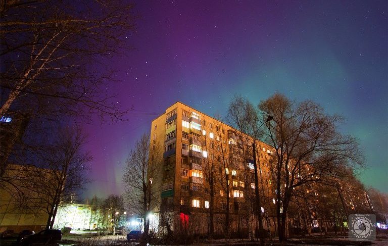 Рыбинск осветило северное сияние. Фото