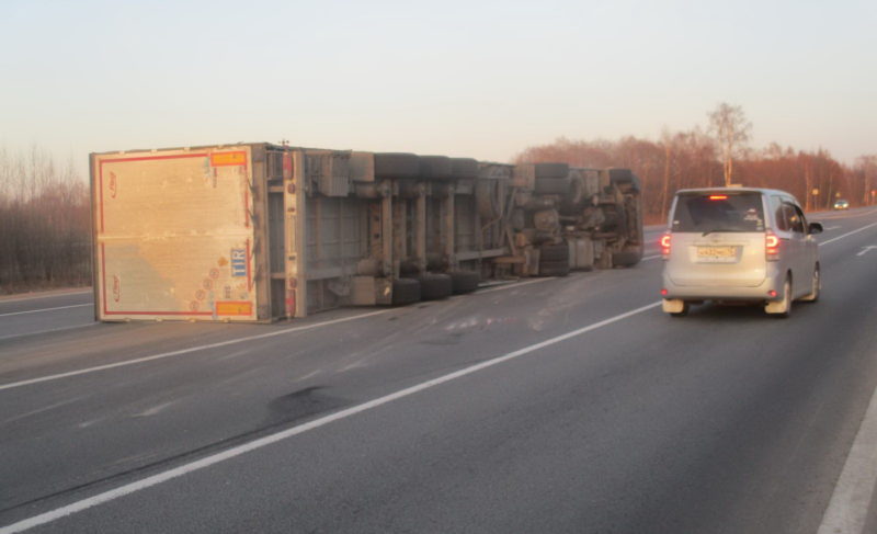 Опрокинутая фура и повреждённые ограждения: сводка ДТП