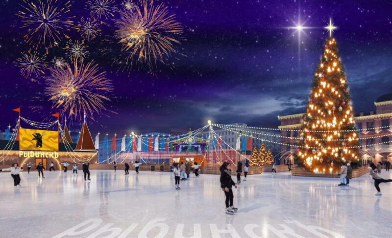 На площади Дерунова снова будет каток. В администрации Рыбинска показали оформление