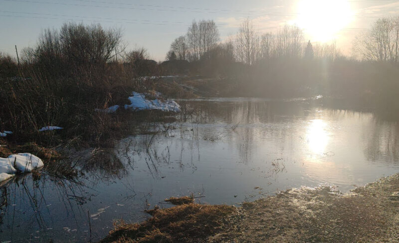 Фоминский ручей под Рыбинском подтопил участок дороги